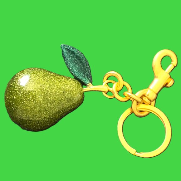 Elegant Green Large Pear Bag Charm/Key Chain with Gold Hardware NWOT - Picture 5 of 10